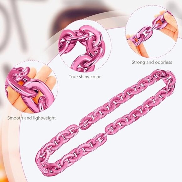 Pink Hip Hop Large Acrylic Thick Plastic Cuban Link Chain Necklace 32in 80cm - Picture 6 of 8